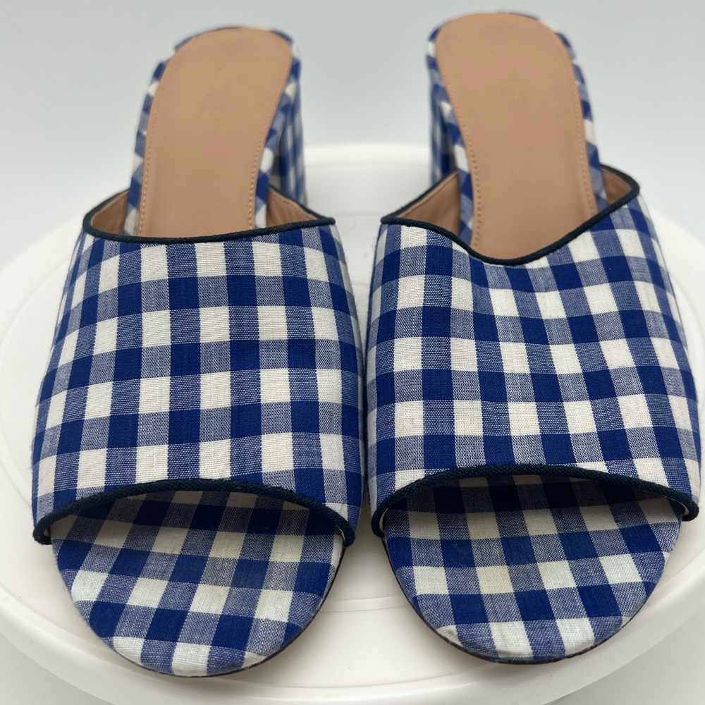 J crew blue white gingham checked all day mule Slip On heel Women Shoe Sz. 8 - Picture 2 of 7